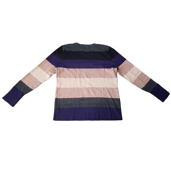 Investments Petites Striped Multi Color Long Sleeve Shirt Sweater Sleeve Buttons - Picture 2 of 7